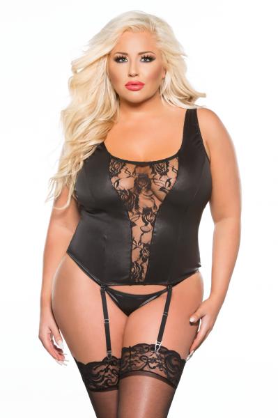 Kitten Lace and Wet Look Corset O/S XL - Click Image to Close
