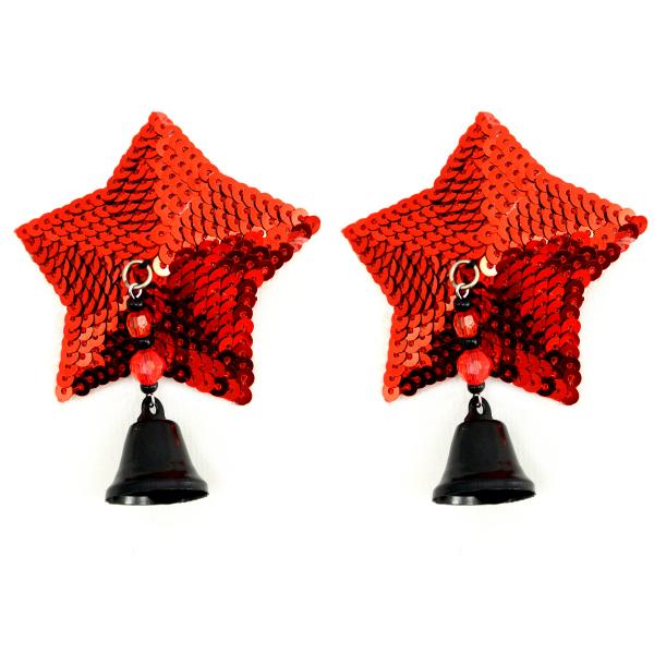 Bijoux Nipple Covers Sequin Star with Bells Red
