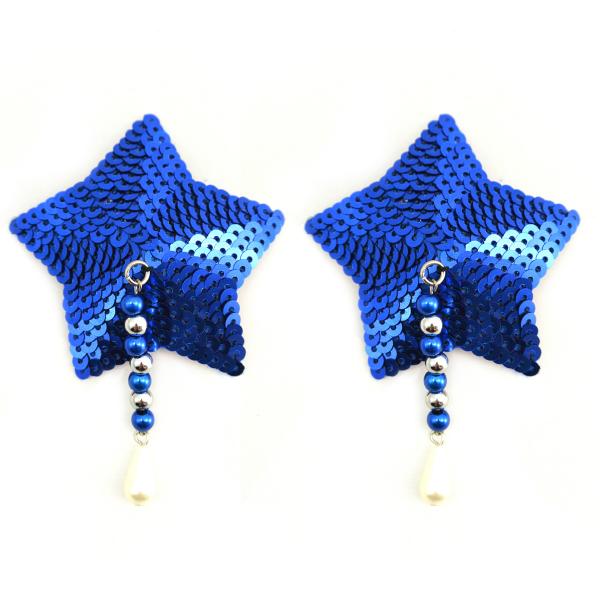 Bijoux Nipple Covers Sequin Star Beads Blue Pasties - Click Image to Close