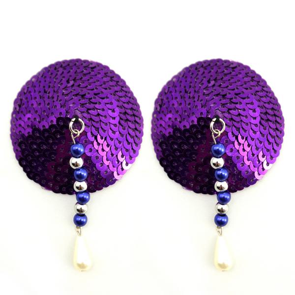 Bijoux Nipple Covers Sequin Round With Beads Purple - Click Image to Close