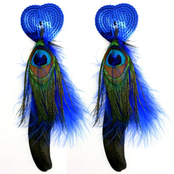 Bijoux Nipple Covers Sequin Heart Feathers Blue - Click Image to Close