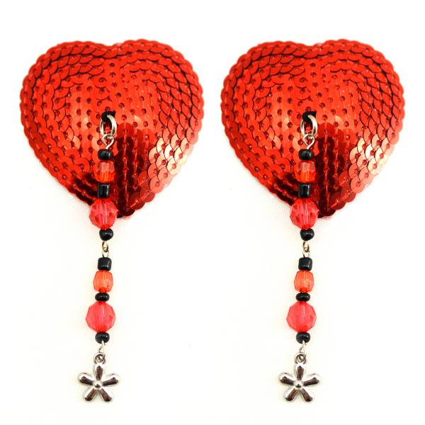 Bijoux Nipple Covers Sequin Heart Beads & Flower - Click Image to Close