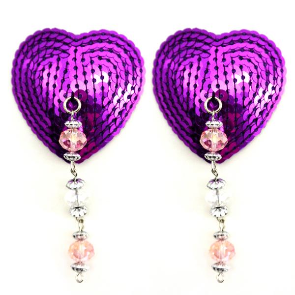 Bijoux Nipple Covers Sequin Heart W/faceted Beads - Click Image to Close