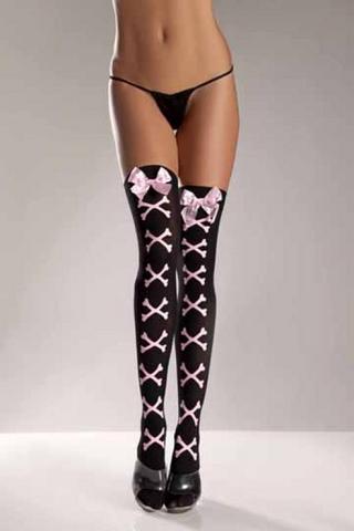 Pink Cross Bones Thigh Highs - Click Image to Close