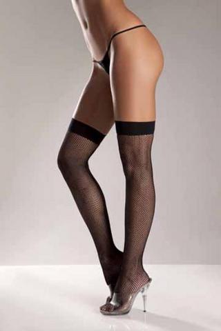 Black Fishnet Thigh Highs With Back Seam - Click Image to Close