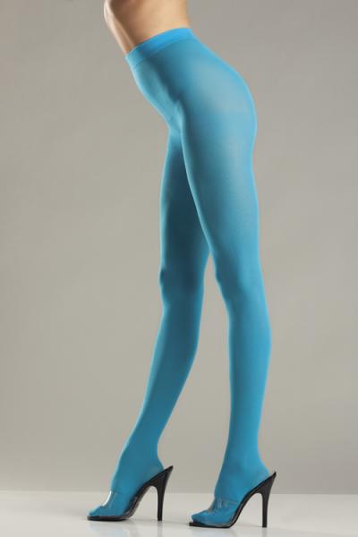 Opaque Nylon Pantyhose Turquoise O/S - Click Image to Close
