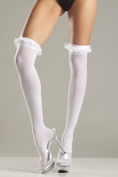 Sheer Thigh Stockings Lace Ruffle Garter Top - Click Image to Close