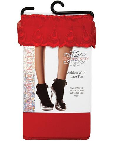 Ankle Socks Lace Tops Red O/S