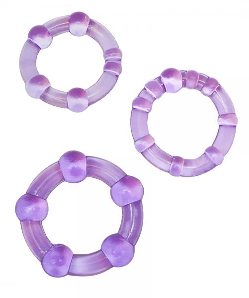 Beaded Cock Rings Purple 3 Pack - Click Image to Close