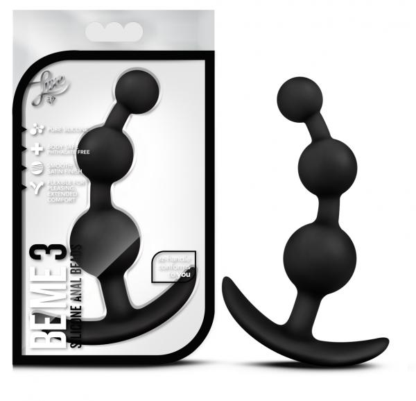 Luxe Be Me 3 Black Silicone Anal Beads - Click Image to Close