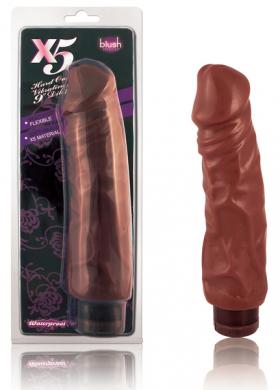 X5 Hard On Vib. 9in Dildo Brown - Click Image to Close