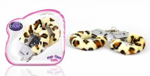 Playtime Cuffs Leopard Print Fur - Click Image to Close