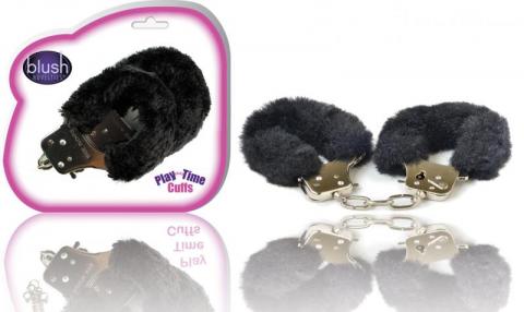 Playtime Cuffs Black Fur - Click Image to Close