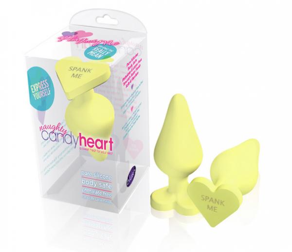 Naughty Candy Heart Spank Me Yellow Plug - Click Image to Close