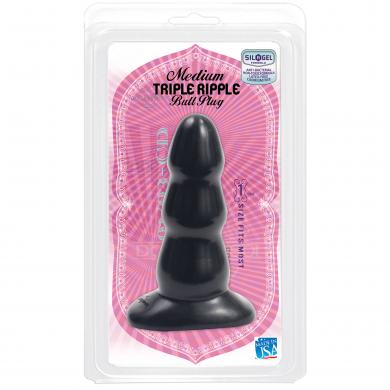 Triple Ripple Medium Black Butt Plug - Click Image to Close