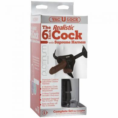 Realistic Cock 6" with supreme Harness Black - Click Image to Close