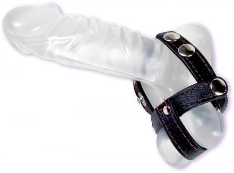 3 Piece Black Leather Cock and Ball Divider - Click Image to Close