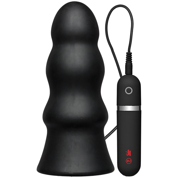 Kink Vibrating Silicone Butt Plug Rippled 7.5 inches Black - Click Image to Close