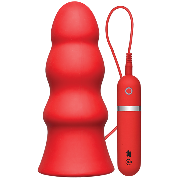 Kink Vibrating Silicone Butt Plug Rippled 7.5 inches Red - Click Image to Close