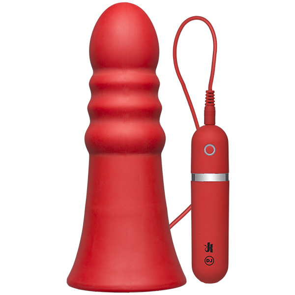 Kink Vibrating Silicone Butt Plug Ridged 8 inches Red - Click Image to Close