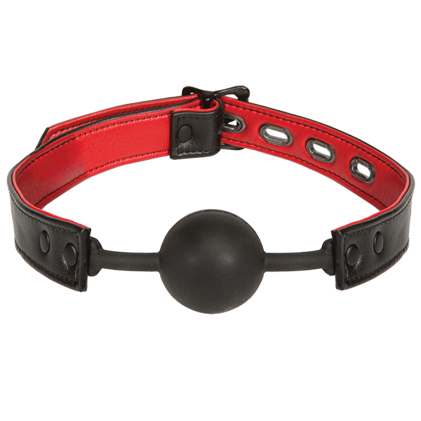 Kink Leather And Silicone Gag Black Red O/S - Click Image to Close