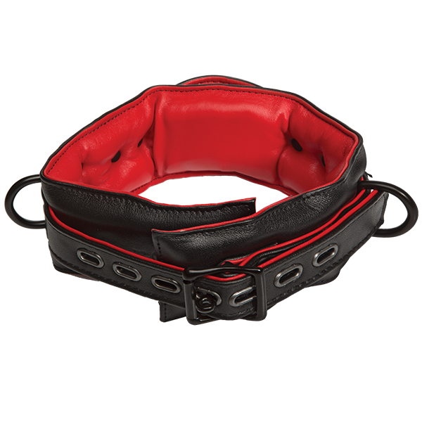 Kink Leather Handler's Collar Black Red - Click Image to Close