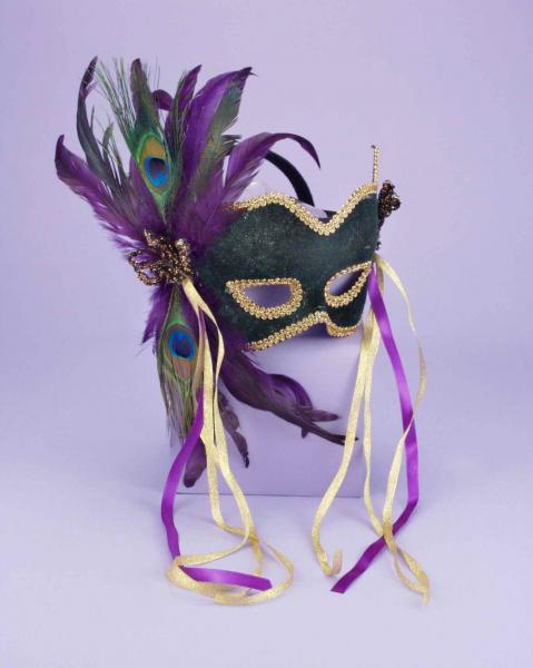Half Mask Peacock Feather Green O/S - Click Image to Close