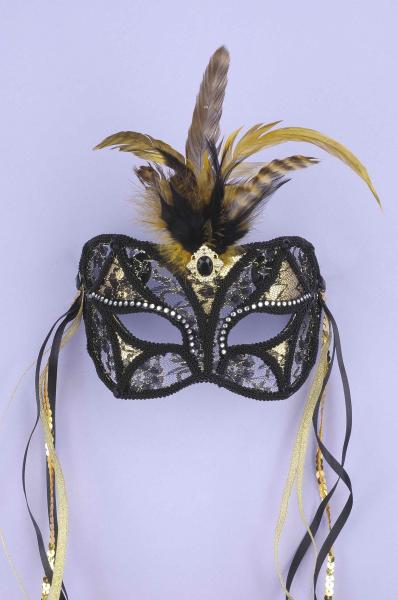 Mask Black Gold Lace O/S - Click Image to Close
