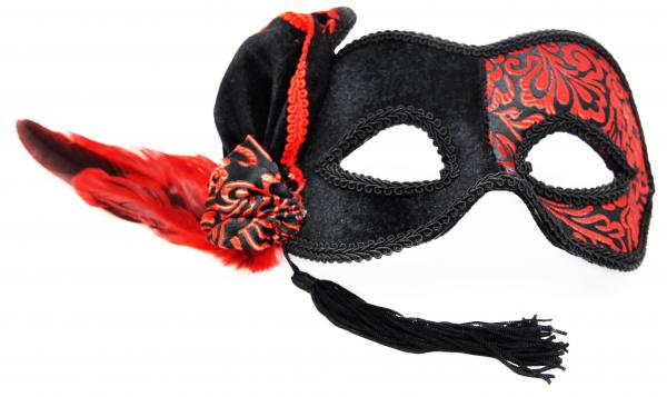 Venetian Half Mask Black/Red - Click Image to Close