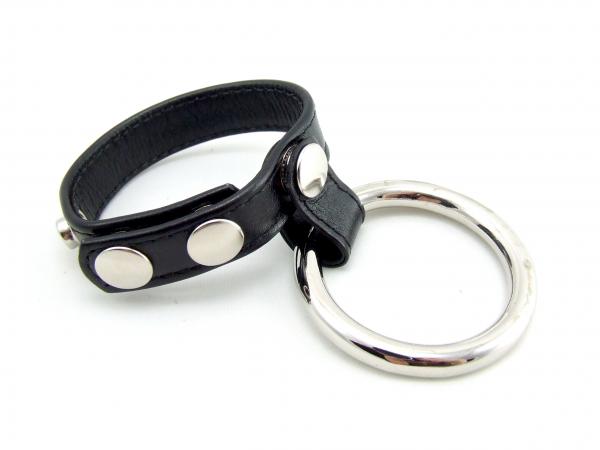 H2H Cock Ring Double Leather Metal Black - Click Image to Close