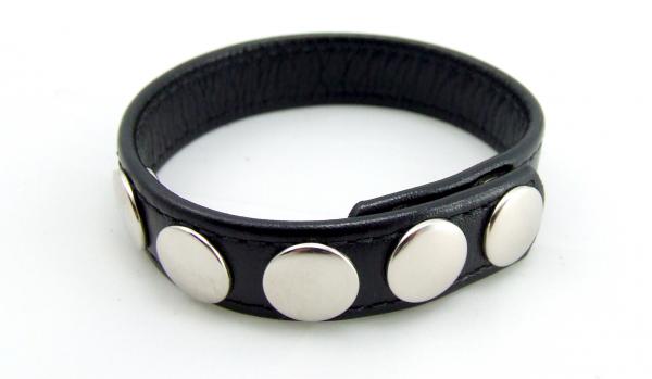H2H Cock Ring Leather 5 Snaps Black - Click Image to Close