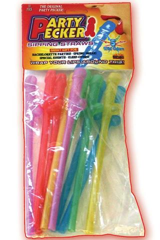 Party Pecker Sipping Straws-10 Pack Asst. - Click Image to Close