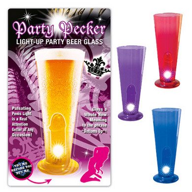 Party Pecker Light Up Beer Glass Red - Click Image to Close