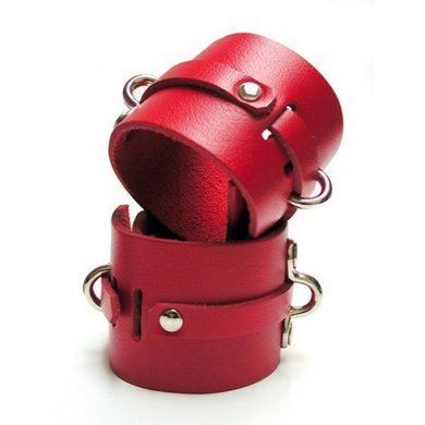Ankle Cuffs Leather Red - Click Image to Close