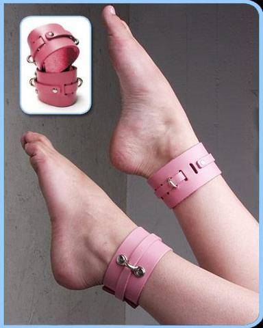 Pink Bound Leather Ankle Cuffs