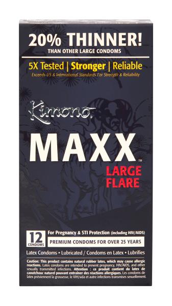 Kimono Maxx Large Flare Condoms 12 Pack - Click Image to Close