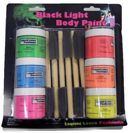 Blacklight Liquid Latex Body Paints 6 Brushes Kit - Click Image to Close