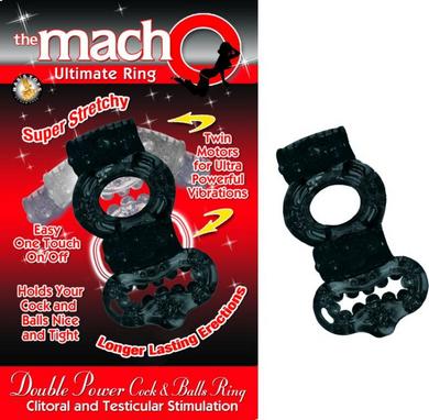 Double Power Cock and Balls Ring Black - Click Image to Close