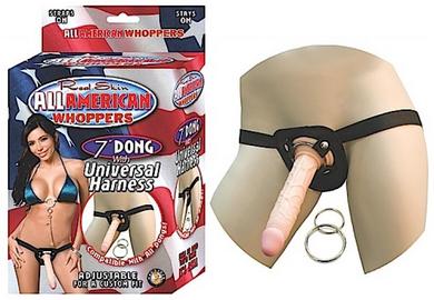 All American 7in Dong W/Harness Flesh - Click Image to Close