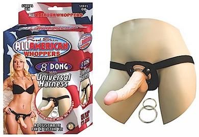 All American 8in Dong W/Harness Flesh - Click Image to Close