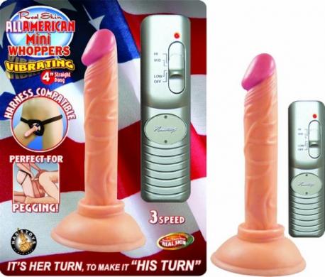 Real skin all american mini whopper 4in vibrating straight dong - flesh - Click Image to Close