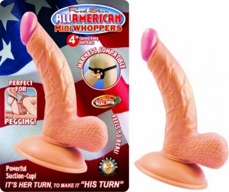 All American 4in Curved Dong W/Balls Flesh