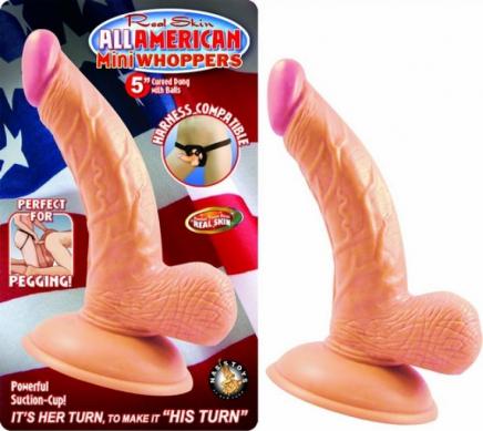 All American 5in Curved Dong W/Balls Flesh - Click Image to Close