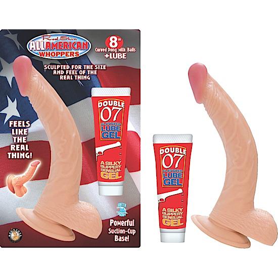 ALL AMERICAN WHOPPERS 8" CURVED DONG W/BALLS & LUBE