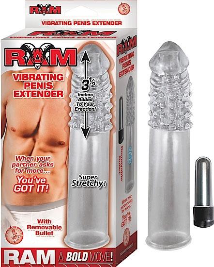Ram Vibrating Penis Extender Clear - Click Image to Close