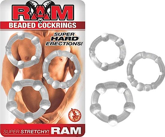 Ram Beaded Cock Rings Clear 3 Pack