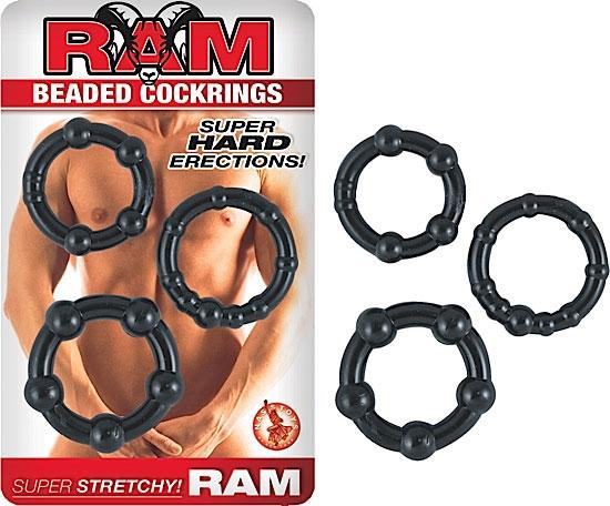 Ram Beaded Cock Rings Black 3 Pack