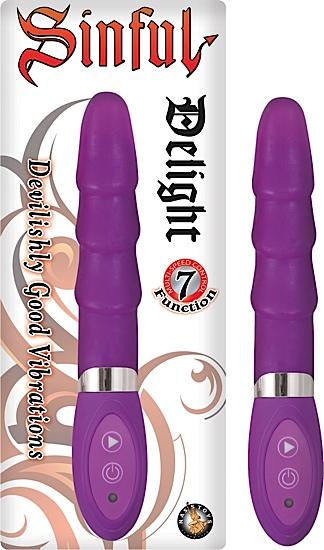 Sinful Delight Purple Ribbed Vibrator - Click Image to Close