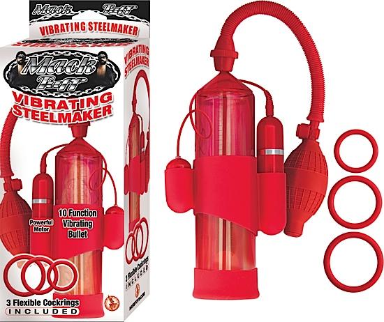 Red Penis Pump Vibrating Steelmaker - Click Image to Close