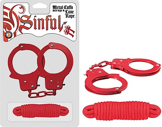 Metal Cuffs with Love Rope Red